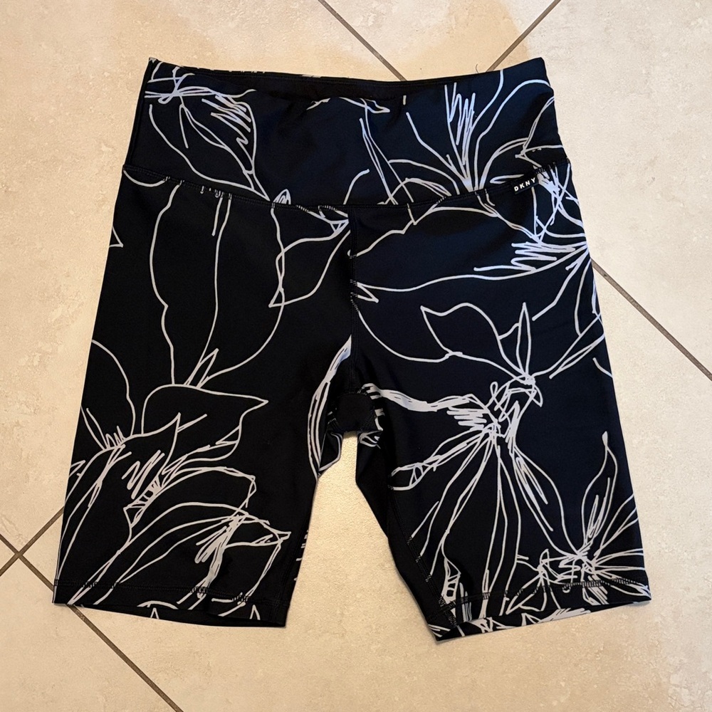 DKNY Black Athletic Shorts with White Floral Outline